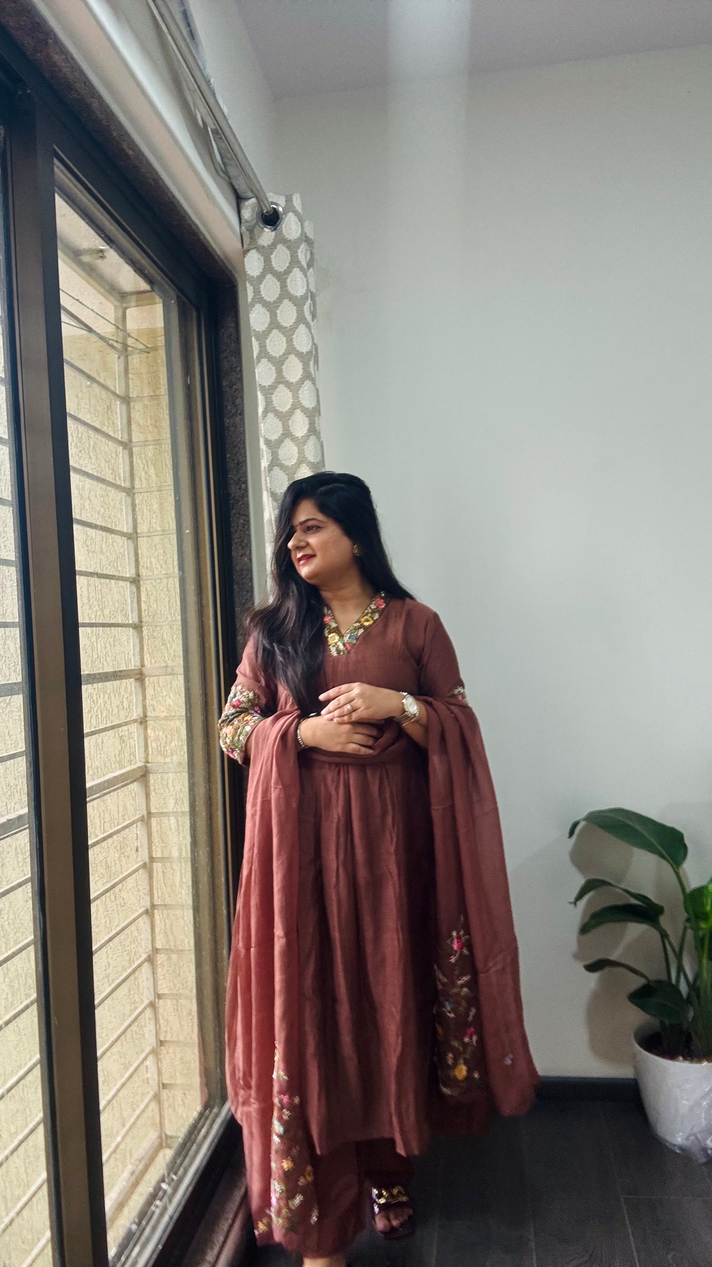 “Khubshurat” Mul Chanderi Suit set 🤎💜