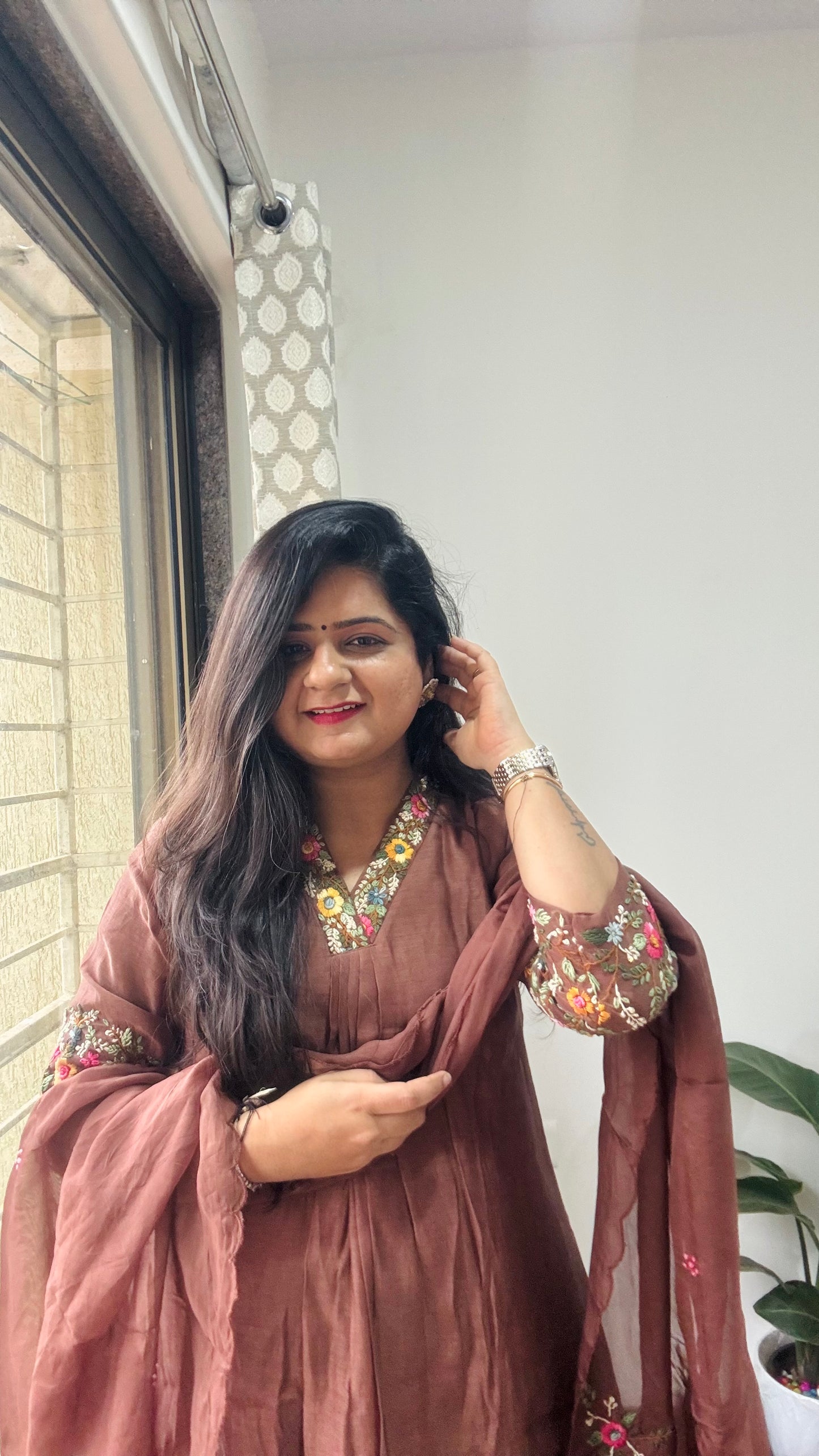 “Khubshurat” Mul Chanderi Suit set 🤎💜