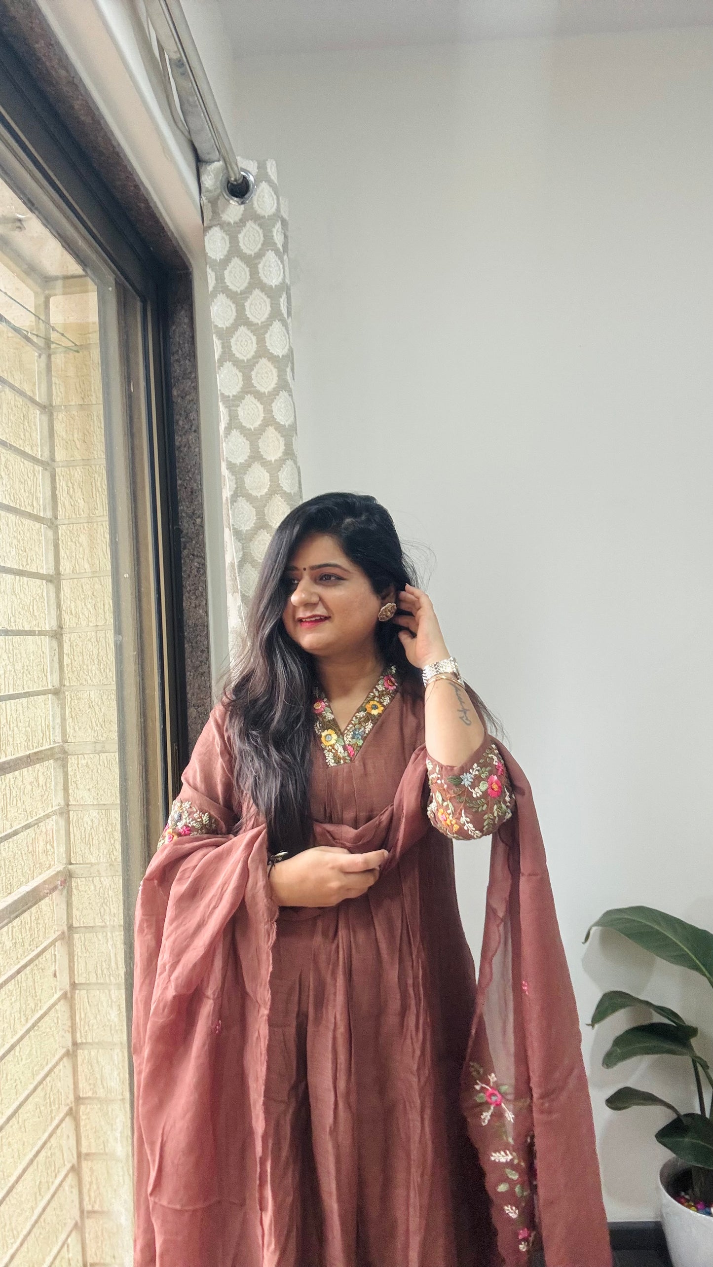 “Khubshurat” Mul Chanderi Suit set 🤎💜