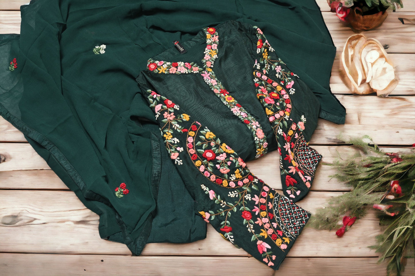 Flower thread handwork full sleeve rangreza dress !