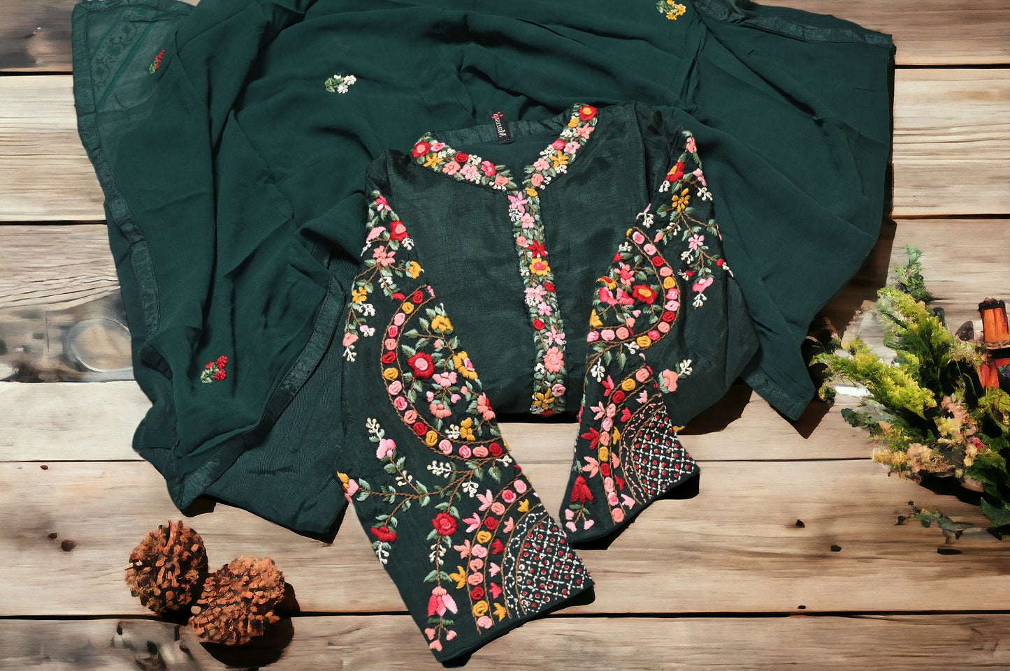 Flower thread handwork full sleeve rangreza dress !