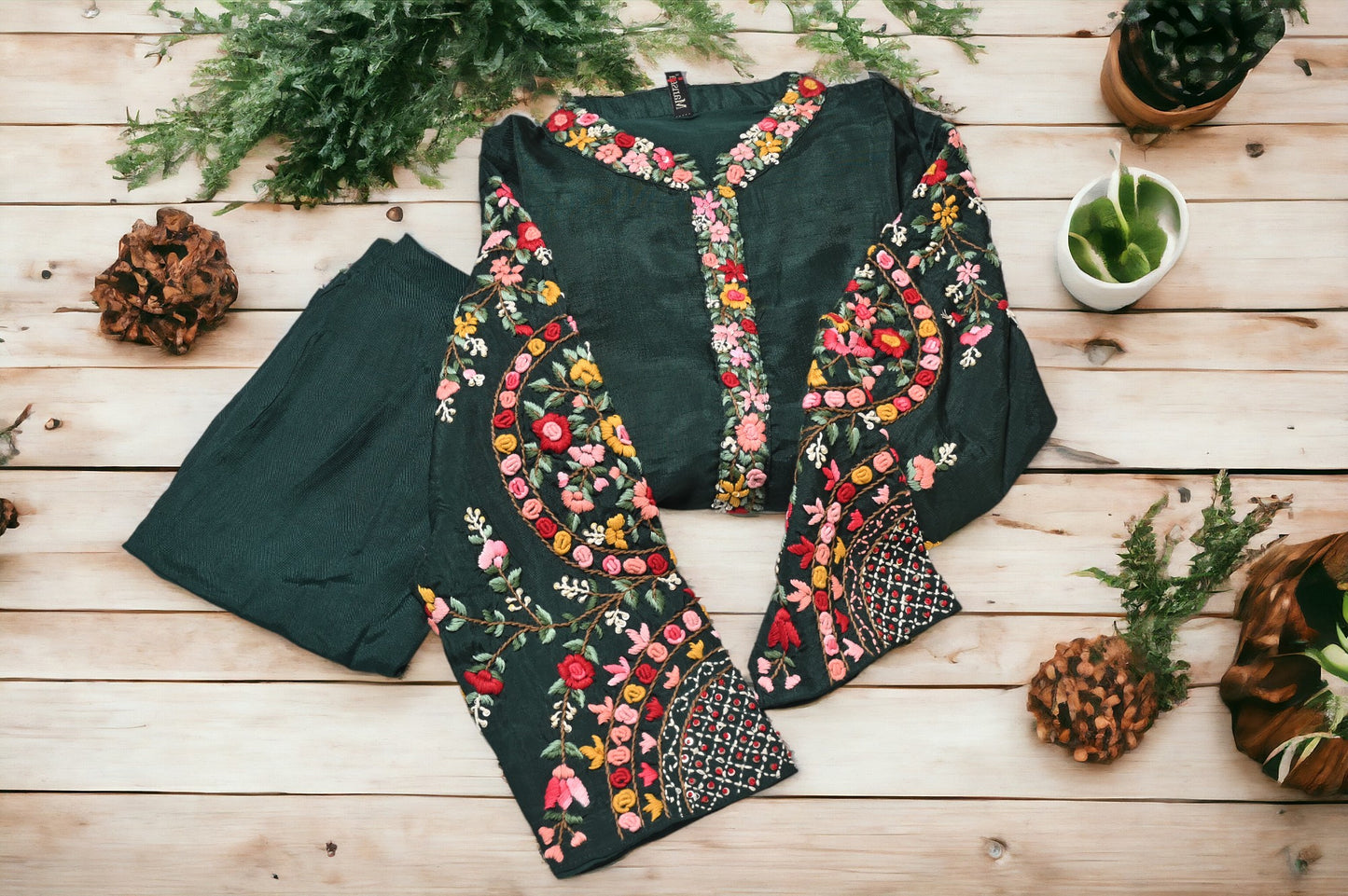 Flower thread handwork full sleeve rangreza dress !