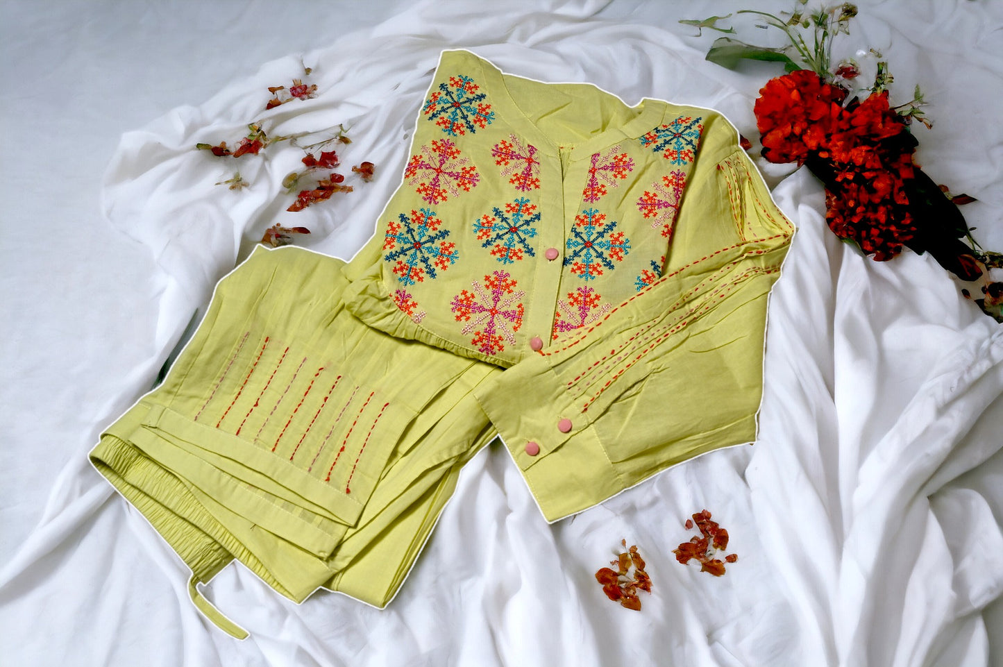 Mal Cotton neon yellow kurti pant !