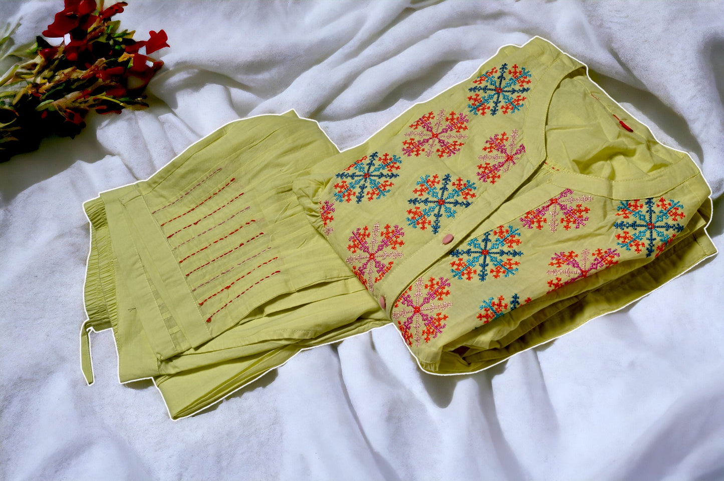 Mal Cotton neon yellow kurti pant !