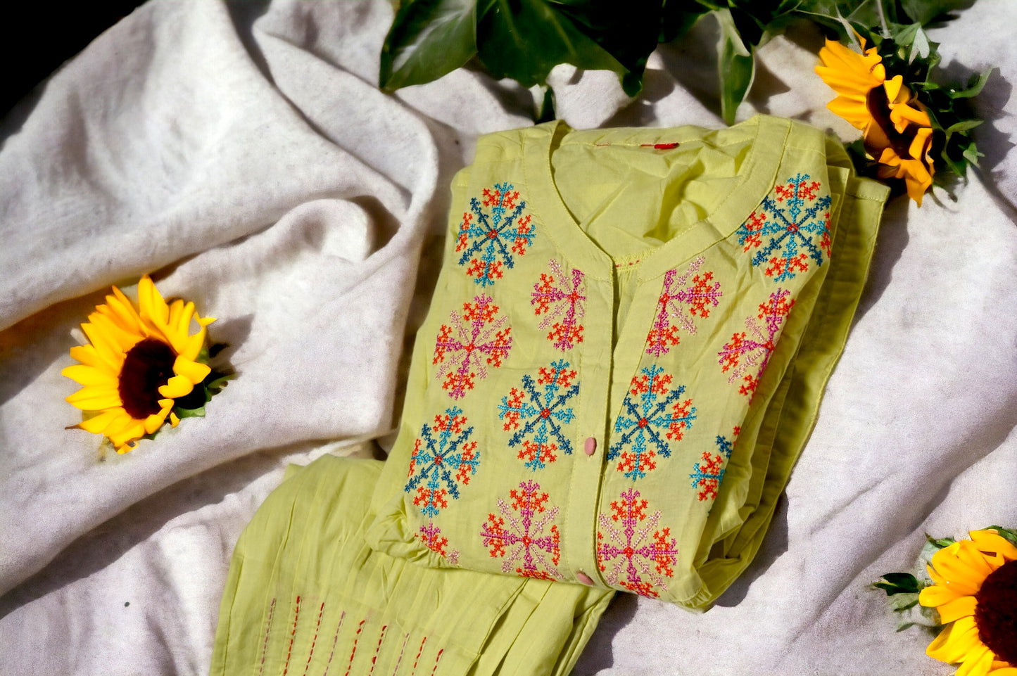 Mal Cotton neon yellow kurti pant !