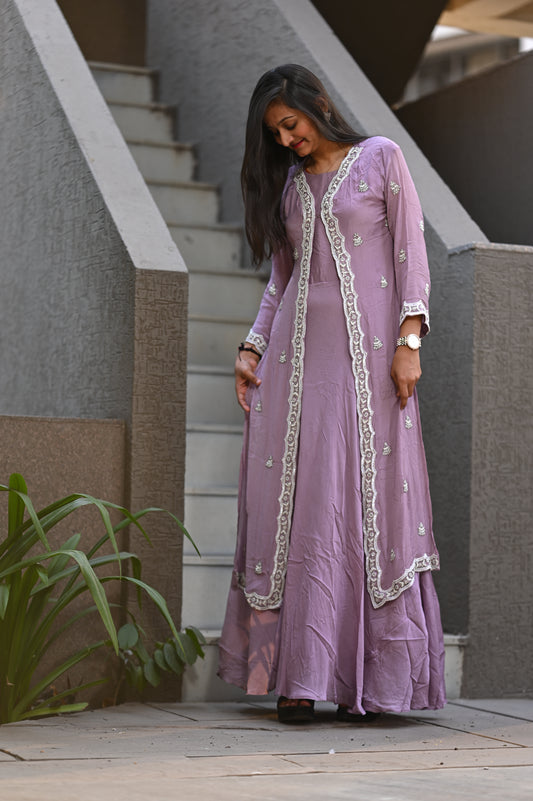 Gown with shrug style with pearl,zardoshi handwork!