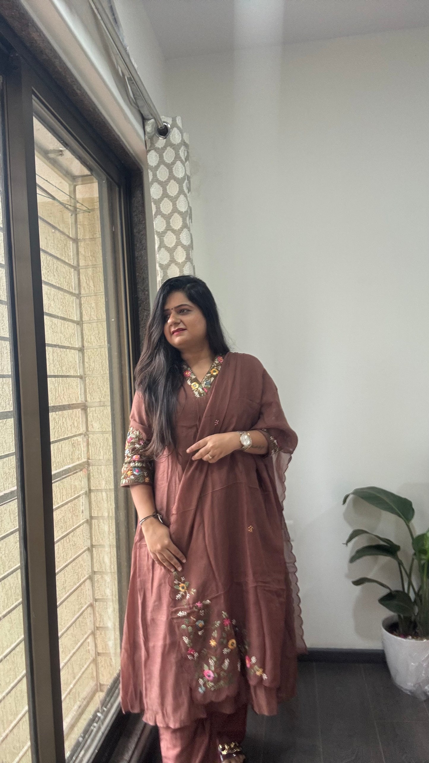 “Khubshurat” Mul Chanderi Suit set 🤎💜