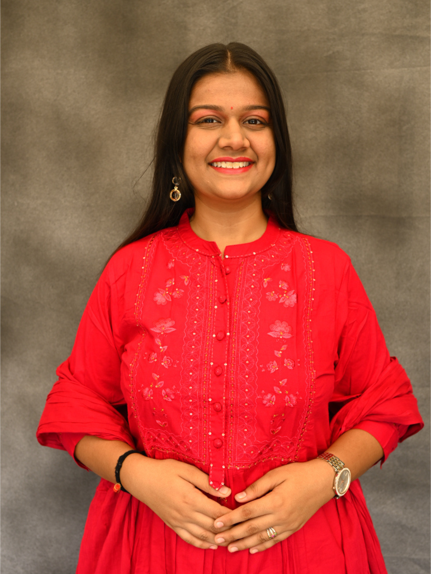 "Rasberry" red cotton A-line dress