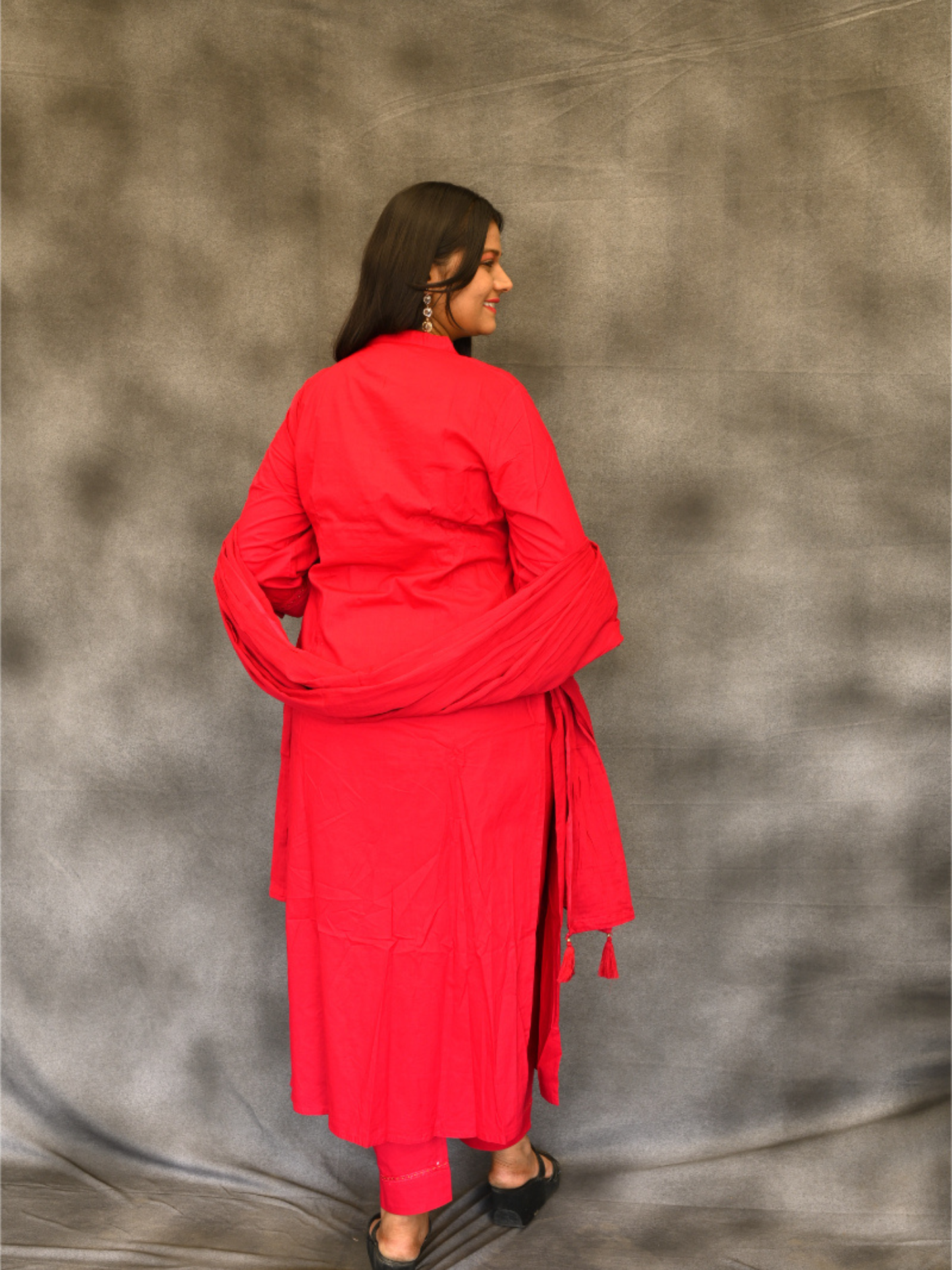 "Rasberry" red cotton A-line dress