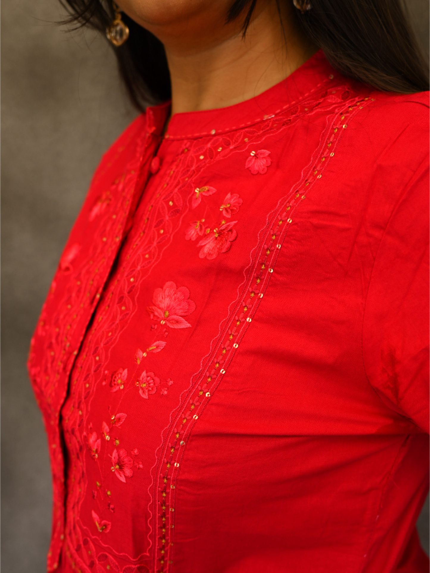 "Rasberry" red cotton A-line dress