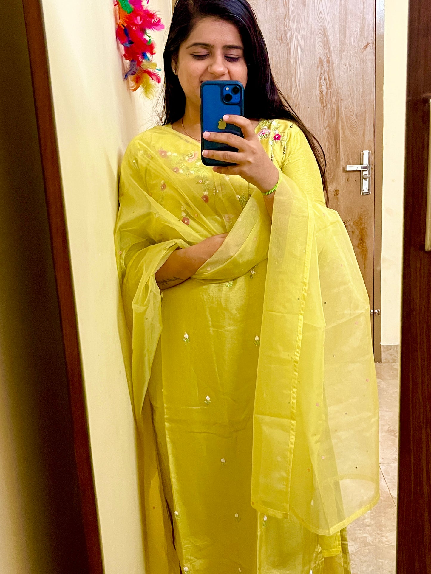 Lime Green Hot Favorite color of Summer - Beautiful Set with Pearl & Thread Handwork  💜