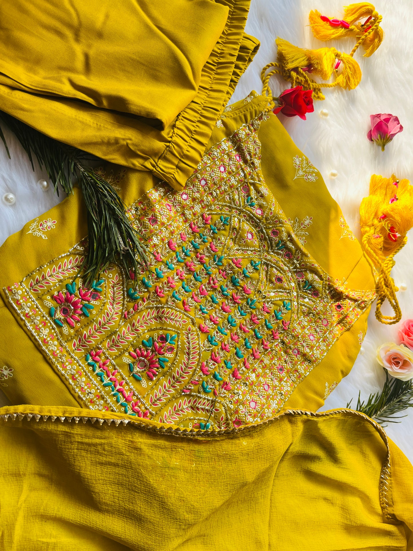 Designer Halter Neck Style Yellow suit