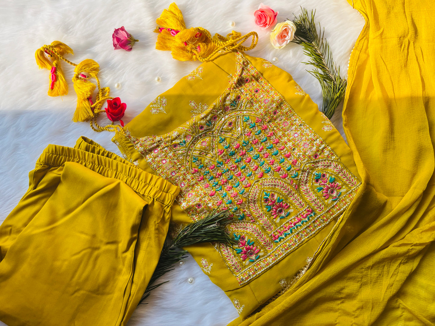 Designer Halter Neck Style Yellow suit