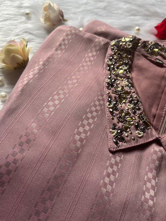 Festive /Party wear cowl style gown with handwork in Lavender colour