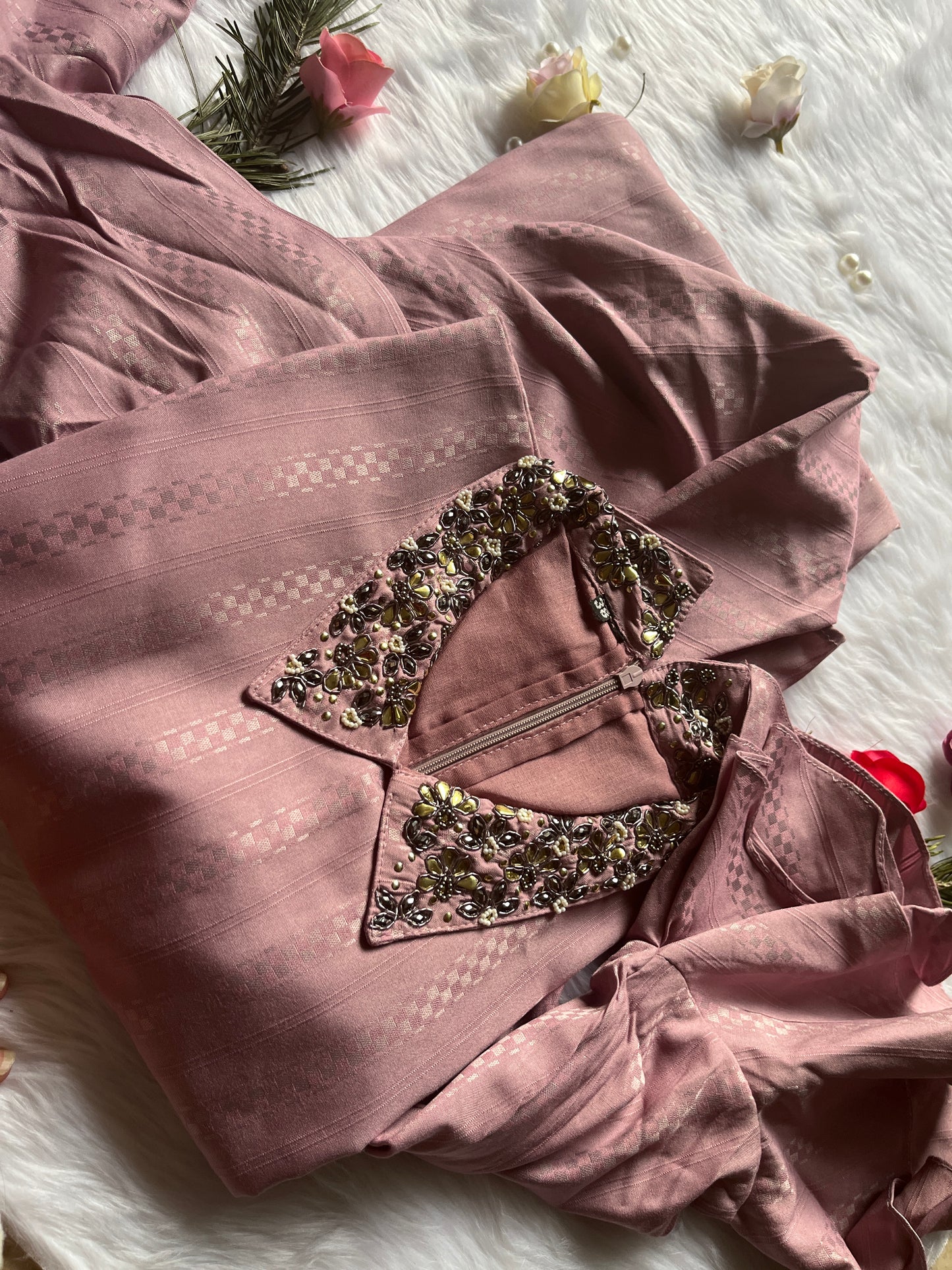 Festive /Party wear cowl style gown with handwork in Lavender colour