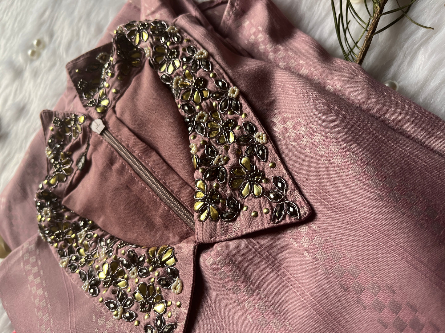 Festive /Party wear cowl style gown with handwork in Lavender colour