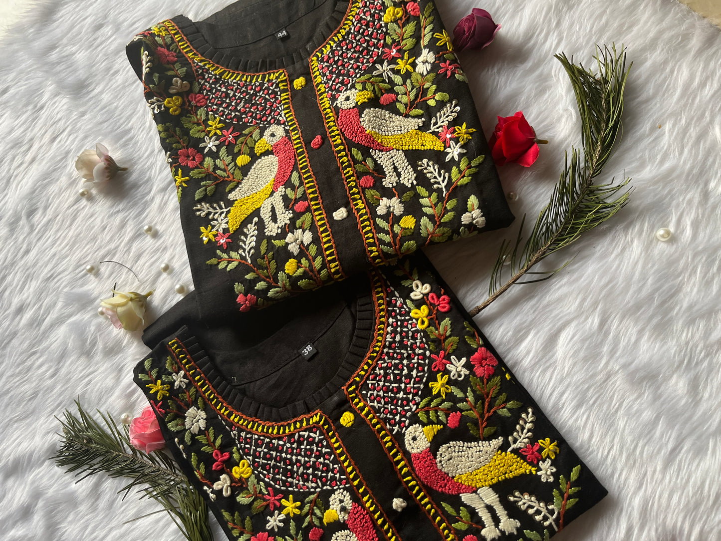 Black With Elegant Handwork Straight Kurti!