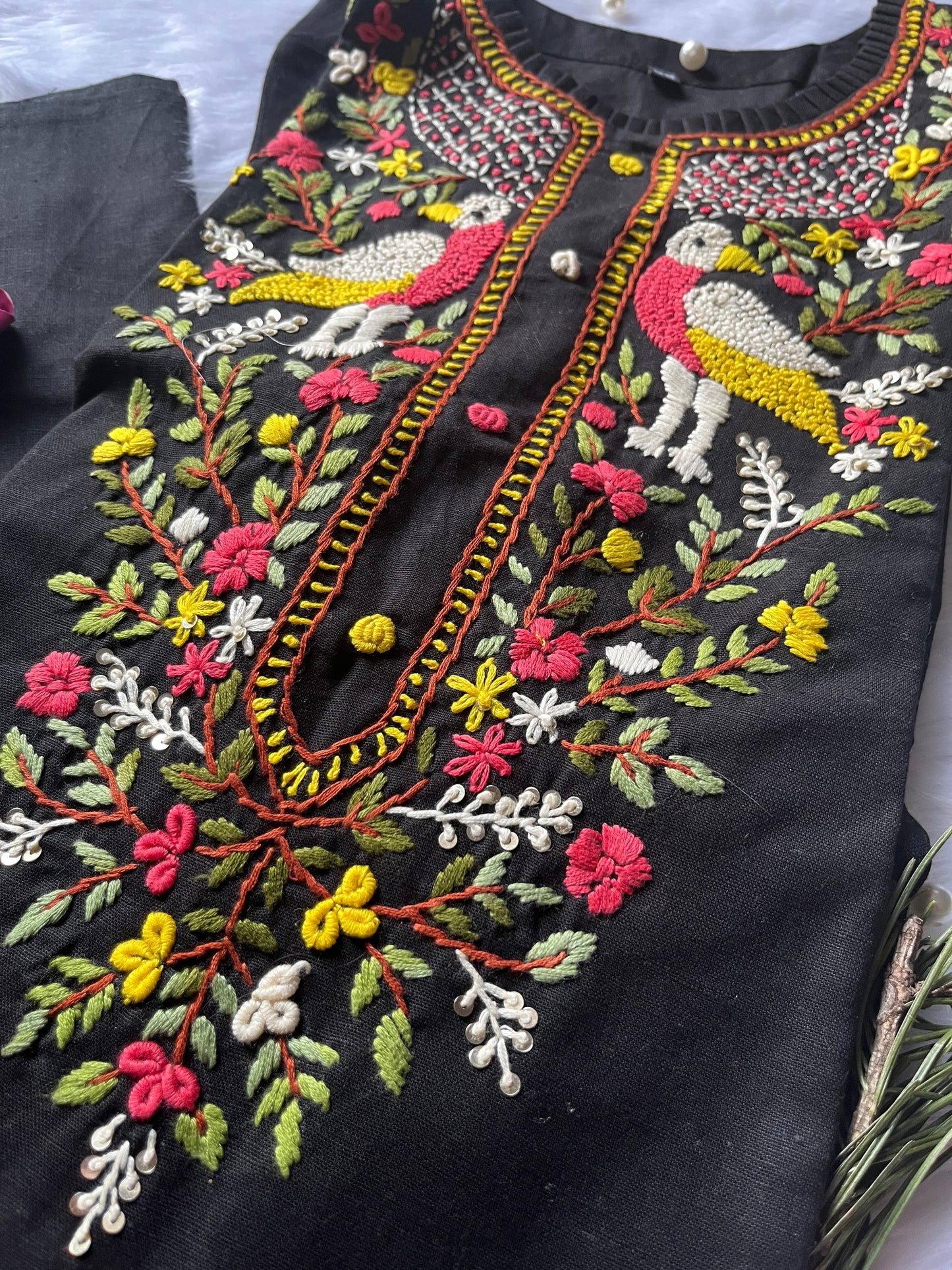 Black With Elegant Handwork Straight Kurti!