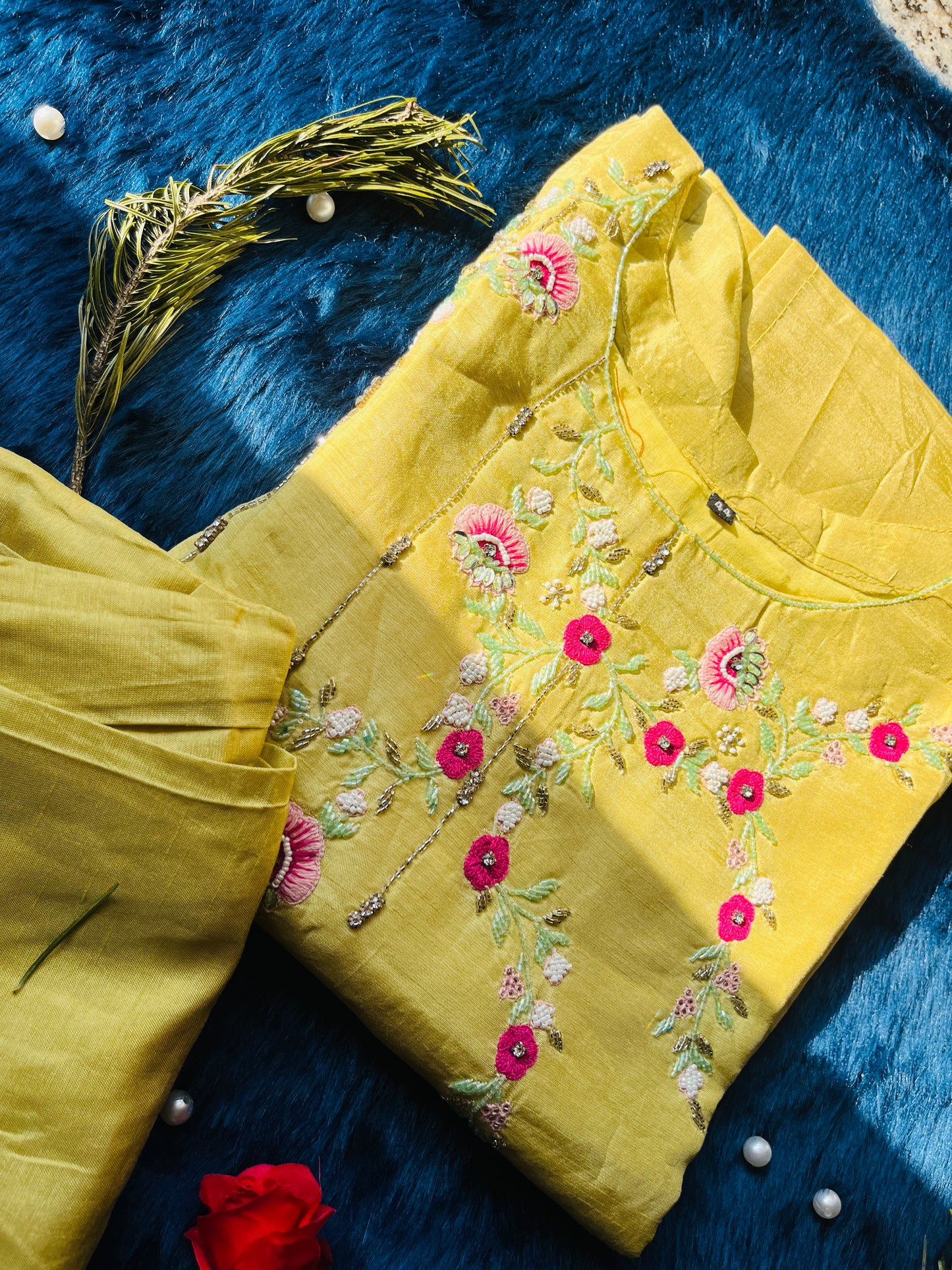 Lime Green Hot Favorite color of Summer - Beautiful Set with Pearl & Thread Handwork  💜