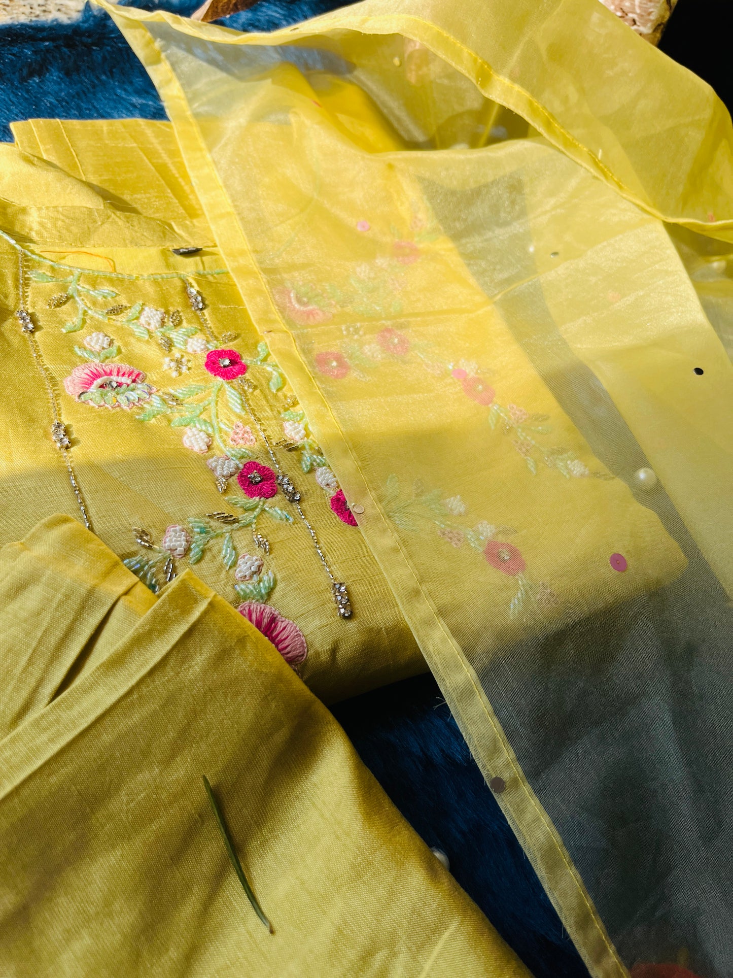 Lime Green Hot Favorite color of Summer - Beautiful Set with Pearl & Thread Handwork  💜