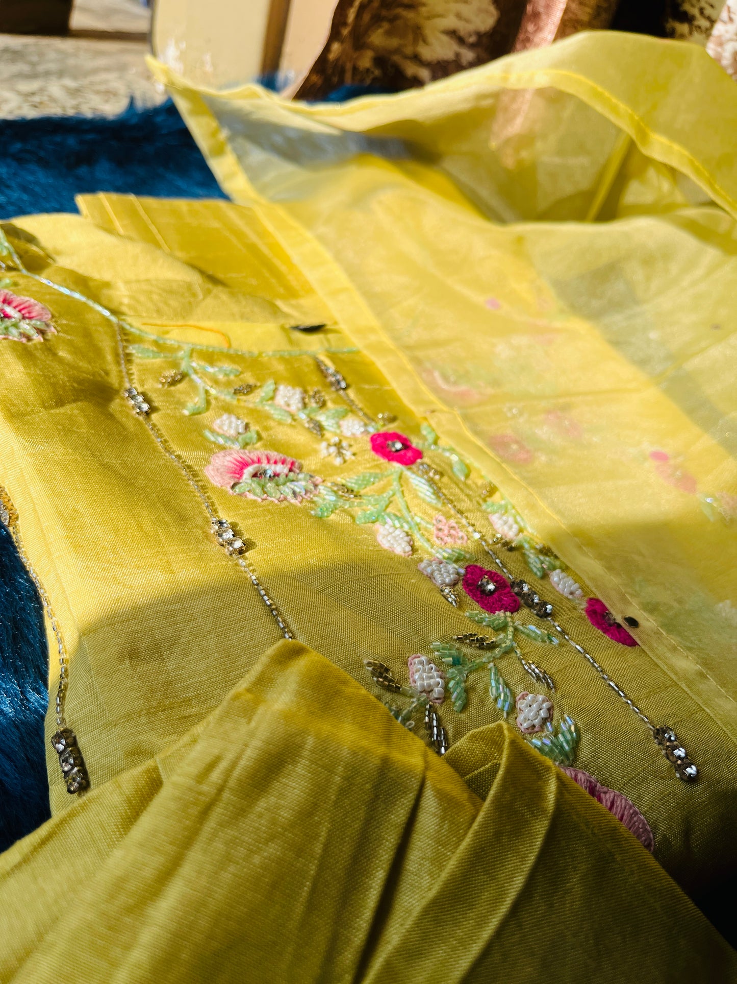 Lime Green Hot Favorite color of Summer - Beautiful Set with Pearl & Thread Handwork  💜