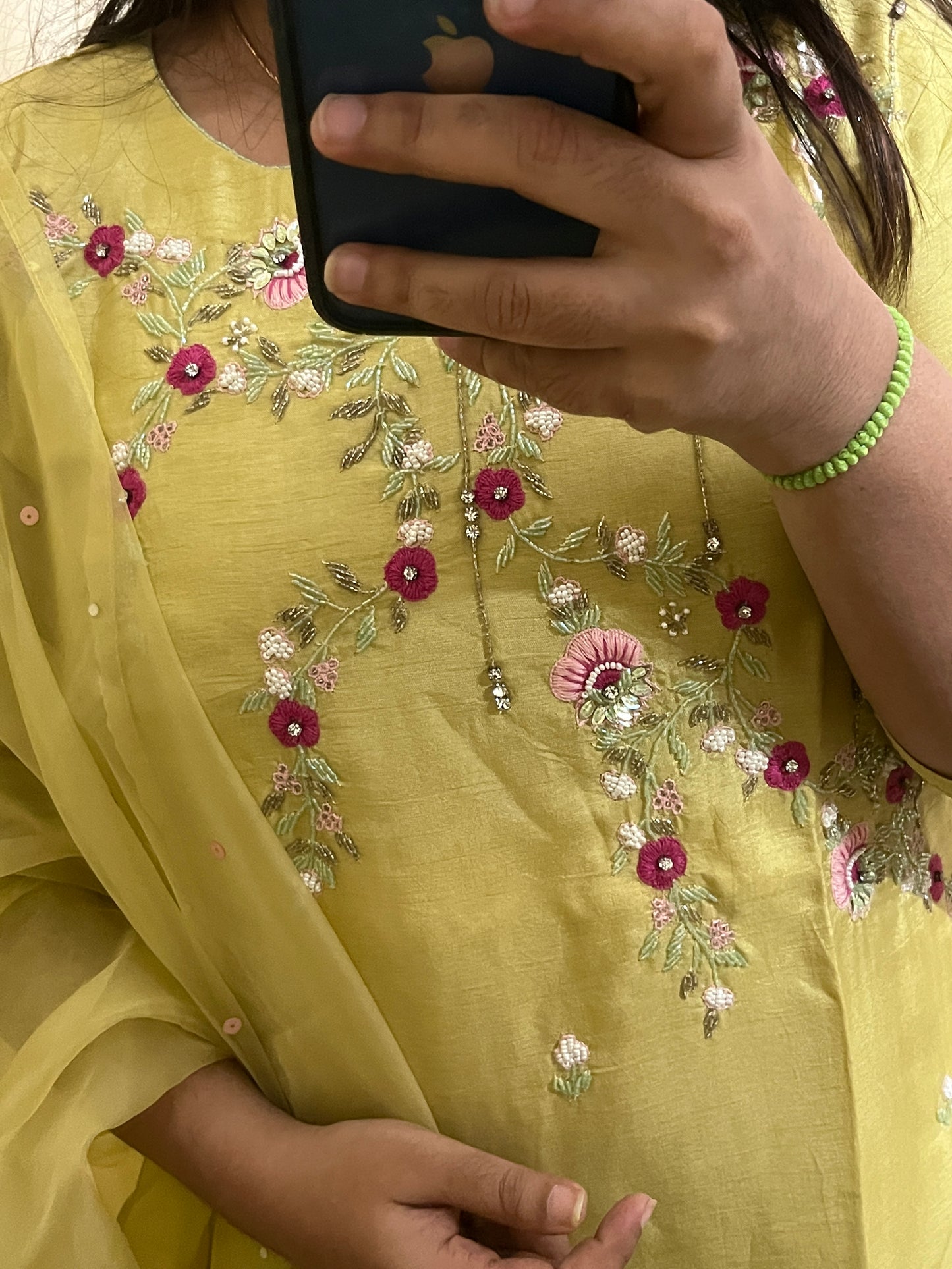 Lime Green Hot Favorite color of Summer - Beautiful Set with Pearl & Thread Handwork  💜